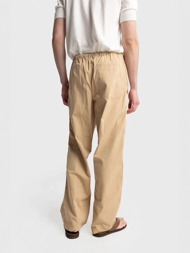 Giesto Tan Natural GIESTO Men's Regular Fit Drawstring Waist Poplin Pants with Embroidery for Men | Best Price UAE